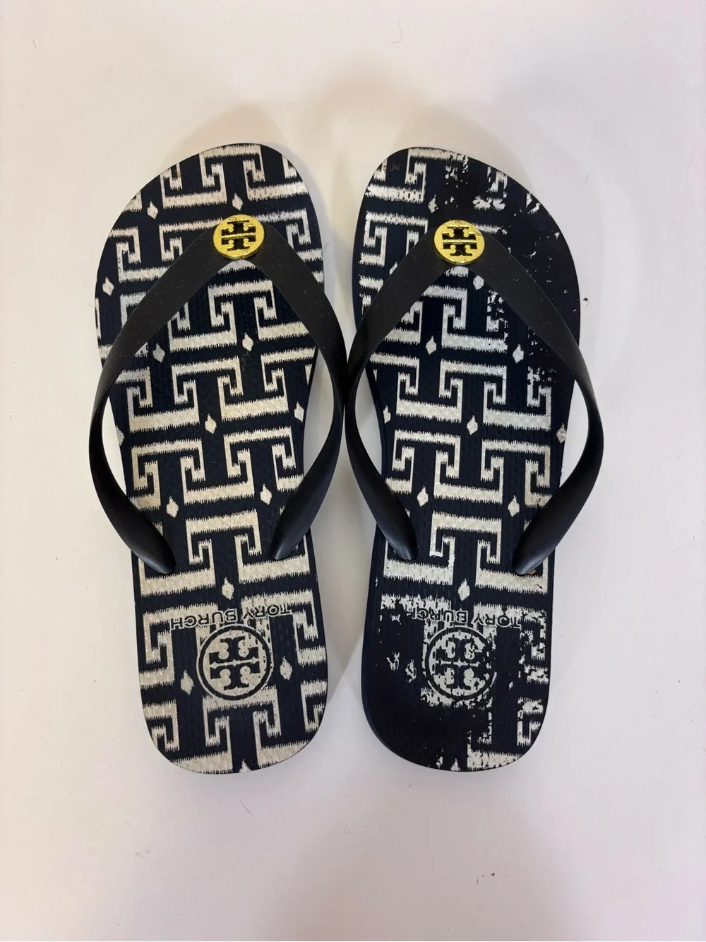 Tory Burch Navy Blue Patterned Flip Flop Sandals Women’s 8.5